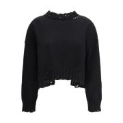 Ribbet Cut-Out Sweater med Dropped Skuldre