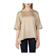 Beige Mønstret Bluse med 3/4 Ermer