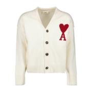 V-Hals Cardigan med Brodert Hjerte Logo