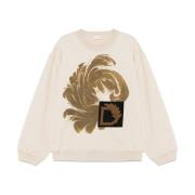 Beige Grafisk Print Crew Neck T-skjorte