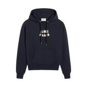 Navy Blue Logo Print Hoodie