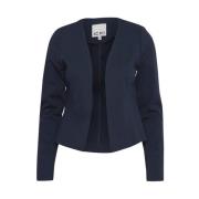 Navy Lang Ermer Åpen Front Blazer