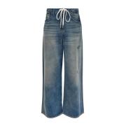 Blå Denim Snøring Jeans Wide Leg