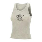 Beige Stretch Bomull Top med Logo