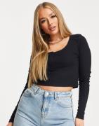NA-KD ribbed button detail crop top in black