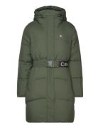 Logo Belt Long Puffer Fôret Jakke Green Calvin Klein Jeans