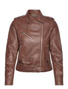 Rachel Leather Biker Skinnjakke Skinnjakke Brown Jofama