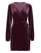 Vikatja L/S Short Velvet Wrap Dress/Ka Kort Kjole Burgundy Vila