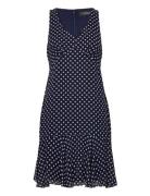 Polka-Dot Chiffon Sleeveless Dress Knelang Kjole Blue Lauren Ralph Lau...