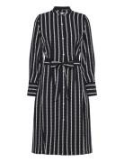 Argyle Stripe Midi Shirt Dress Knelang Kjole Black Tommy Hilfiger