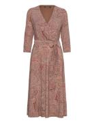 Paisley Surplice Stretch Jersey Dress Knelang Kjole Pink Lauren Ralph ...