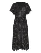 Geo-Print Crepe Flutter-Sleeve Dress Knelang Kjole Black Lauren Ralph ...