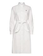 Belted Cotton Oxford Shirtdress Knelang Kjole White Polo Ralph Lauren