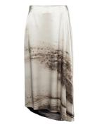 Travertine Print Asymetric Skirt Knelangt Skjørt White Calvin Klein