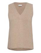 Viril Knit Rib V-Neck S/L Vest - Noos Vests Knitted Vests Brown Vila