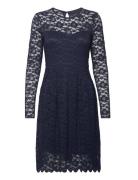 Vikalila L/S Lace Dress - Noos Knelang Kjole Navy Vila