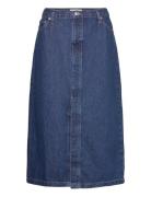 Denim Midi-Skirt Knelangt Skjørt Blue Mango