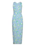 Jacquard Midi Slit Dress Knelang Kjole Blue ROTATE Birger Christensen