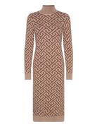 Vmaria Ls High-Neck Calf Dress Rep Knelang Kjole Brown Vero Moda