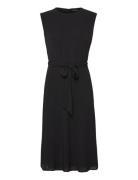 Belted Bubble Crepe Dress Knelang Kjole Black Lauren Ralph Lauren