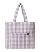 Quilted Tote Bag - Lilac Checks Tote Veske Purple Fabelab