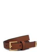 Pebbled Leather Skinny Belt Belte Brown Lauren Ralph Lauren