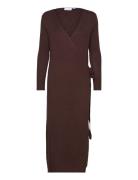 Vicomfy L/S Wrap Knit Dress/Su - Noos Knelang Kjole Brown Vila