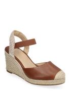 Pearle Ii Leather & Canvas Espadrille Sandal Med Hæl Espadrilles Brown...