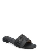 Alegra Iii Leather Slide Sandal Flate Sandaler Black Lauren Ralph Laur...