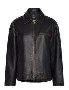 Worn Leather Effect Jacket Skinnjakke Skinnjakke Brown Mango