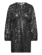 Alexandra Balloon Sleeve Sequin Mini Dress Kort Kjole Grey Malina