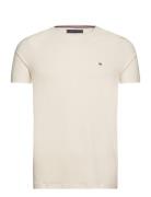 Stretch Slim Fit Tee Tops T-shirts Short-sleeved Beige Tommy Hilfiger