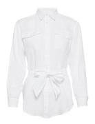 Belted Linen Shirt Tops Shirts Long-sleeved White Lauren Ralph Lauren