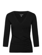 Rayon Spandex Jrsy-3\4-Knt Tops Blouses Long-sleeved Black Lauren Ralp...