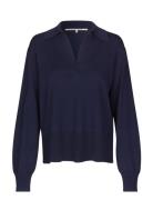 Siva Knit Collar Tops Knitwear Jumpers Navy Second Female