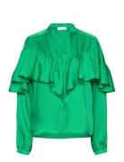 2Nd Noelle - Drapy Twill Solid Tops Blouses Long-sleeved Green 2NDDAY