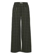 Ihkate Houndstooth Wide Pa Bottoms Trousers Wide Leg Green ICHI