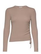 Modal Rib Gathered Ls Tee Tops T-shirts & Tops Long-sleeved Brown Calv...