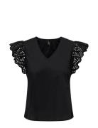 Onllou Life Emb S/S Frill Top Wvn Tops Blouses Short-sleeved Black ONL...