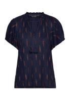 Geo-Print Jersey Tie-Neck Top Tops Blouses Short-sleeved Navy Lauren R...