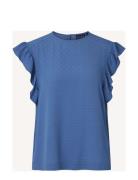 Joelle Viscose Dobby Blouse Tops Blouses Short-sleeved Blue Lexington ...