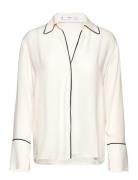 Contrast Trim Shirt Tops Blouses Long-sleeved Beige Mango