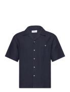 Short Sleeve Cuban Shirt Tops Shirts Short-sleeved Navy Percival