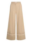 Cotton Pleated Trousers Bottoms Trousers Wide Leg Beige Mango