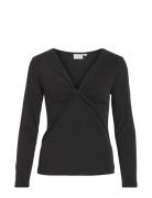 Vilullu V-Neck L/S Knot Top - Noos Tops Shirts Long-sleeved Black Vila