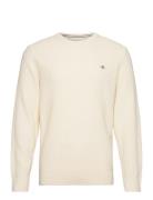 Cotton Texture C-Neck Tops Knitwear Round Necks Cream GANT