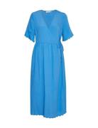 Mschchalena 2/4 Wrap Dress Knelang Kjole Blue MSCH Copenhagen