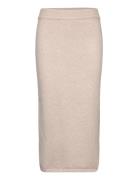 Ribbed Midi Skirt Knelangt Skjørt Beige Mango