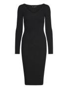 Ribbed V-Neck Dress Dresses Bodycon Dresses Black Mango