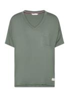 Ss Tee V Neck Topp Green Tommy Hilfiger